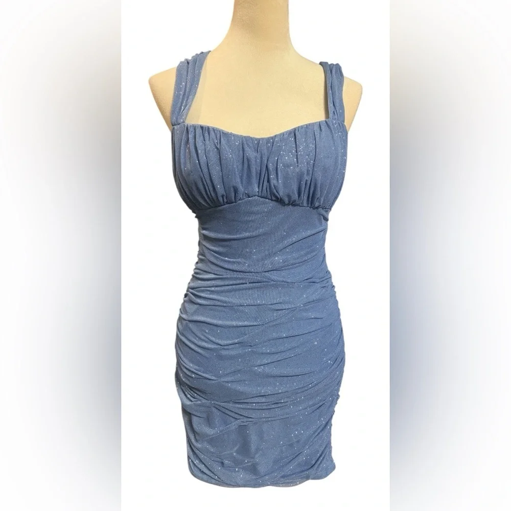 city studio blue dress City Studio Blue One Shoulder Rhinestone Embellished Prom, Party Dress   eBargainsAndDeals Vintage Store